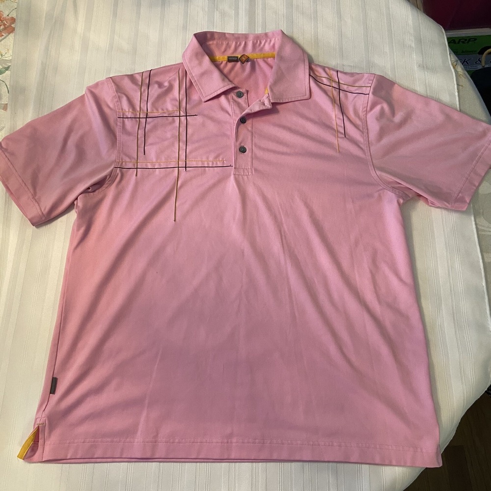 CBUK Mens Size L Pink Short Sleeve Performance Golf Polo‎ Shirt Stitching